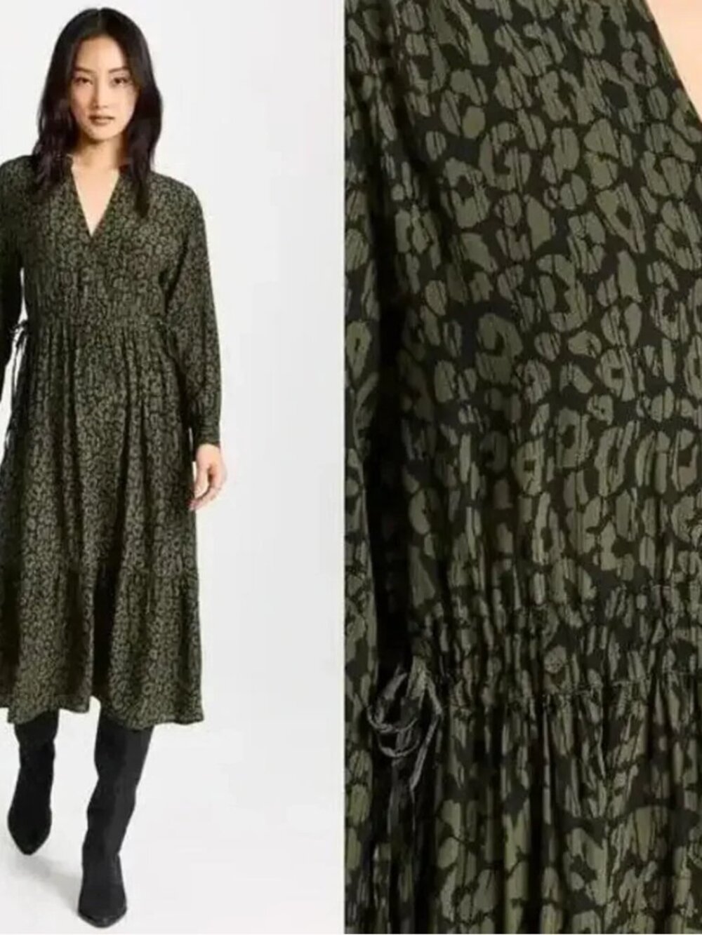 Rails Olive Batik Maple Cheetah Drawstring Midi Dress